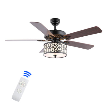Paolo 52" Farmhouse Industrial Iron Scroll Drum Shade LED Ceiling Fan With Remote - JONATHAN Y